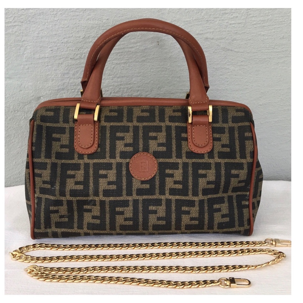 FENDI Zucca Boston Tote Bag w CB Chain Strap